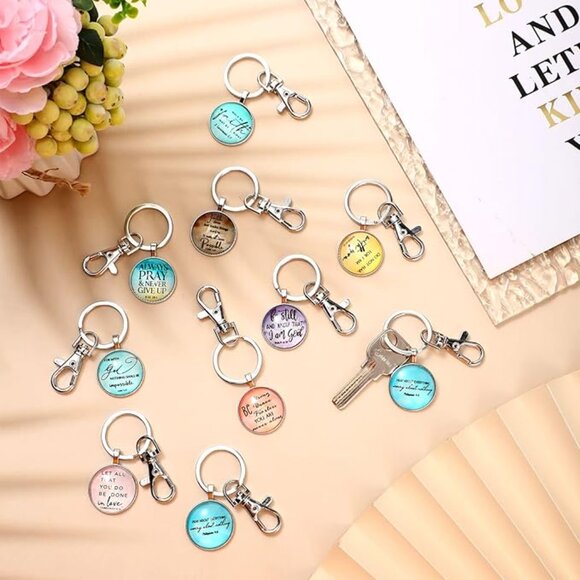 NWT Fumete Inspirational Bible Verse Blue & Yellow Keychain Luke 18:1 - Picture 8 of 11